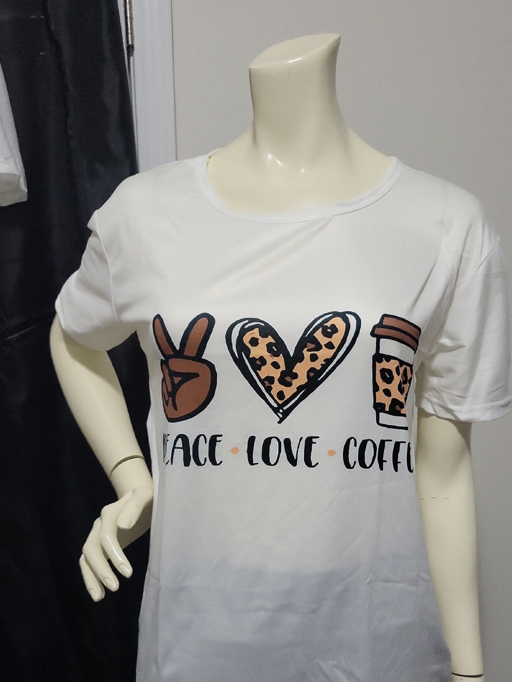 Ladies Peace Love Coffee T Shirt Large